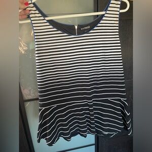Express Black and White Striped Peplum Blouse